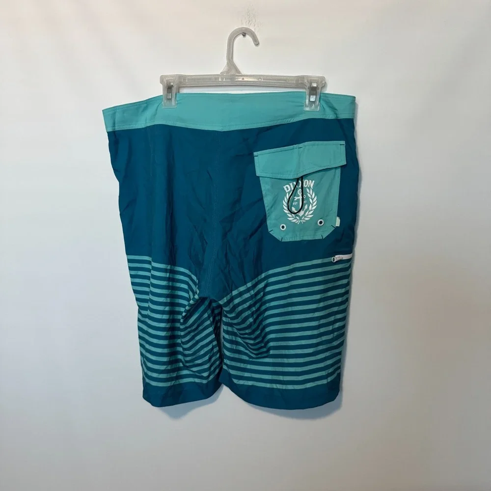 Dixxon Board Shorts Mens 38 Blue Teal Striped Swim Trunks Bathing Suit Beach